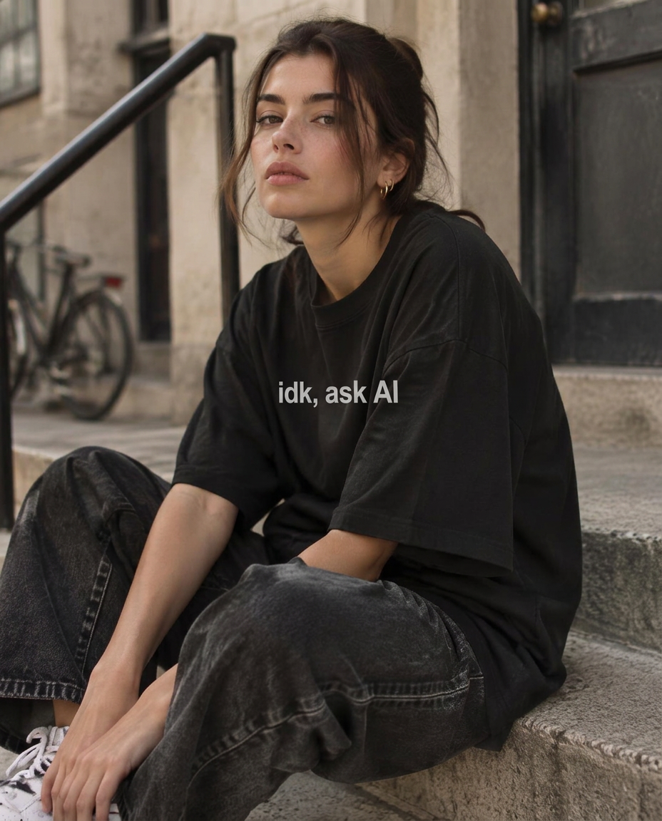 Model wearing an oversized heavyweight tee
